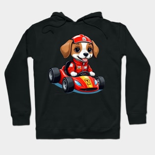 Cute Dog in Red Racing Car Hoodie